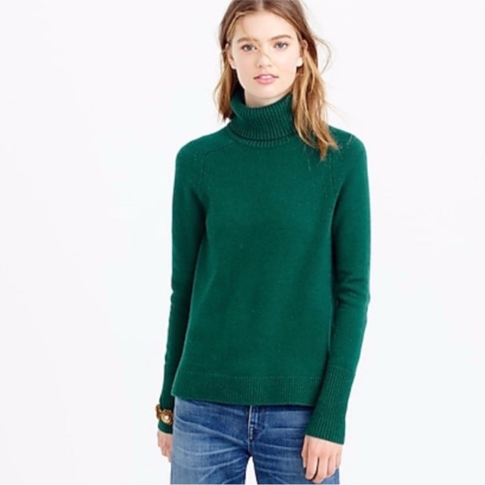 J. crew green classic wool cashmere turtleneck XS